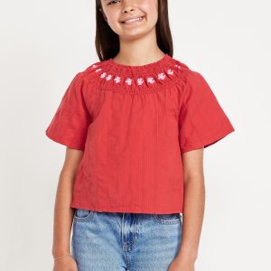 Short-Sleeve Textured Embroidered Top for Girls