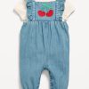 Short-Sleeve Ribbed T-Shirt and Chambray Jumpsuit Set for Baby