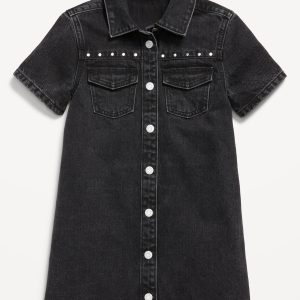 Studded Pocket Jean Shirt Dress for Girls