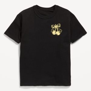 Oversized Short-Sleeve Logo-Graphic Raw-Edge T-Shirt for Girls