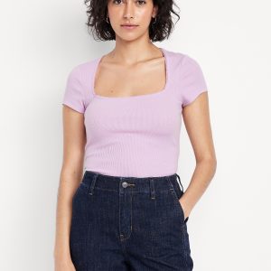 Square-Neck Ribbed T-Shirt