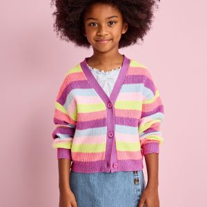 Printed Button-Front Cardigan Sweater for Girls