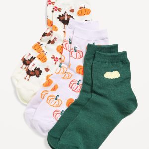 Novelty Quarter Crew Socks 3-Pack for Women