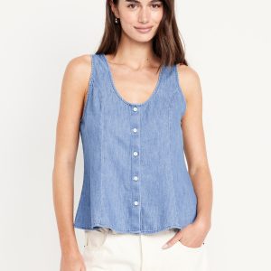 Button-Down Denim Swing Top