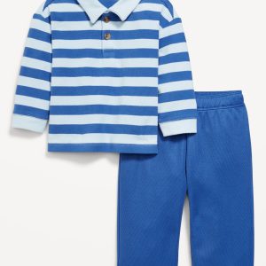 Printed Long-Sleeve Polo Shirt and Pants Set for Baby