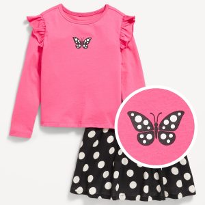 Long-Sleeve Ruffle T-Shirt and Skirt Set for Toddler Girls