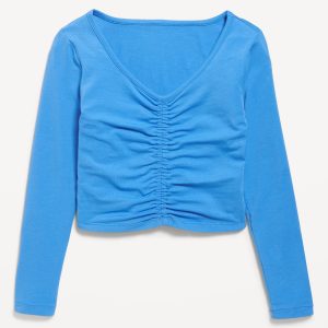 Fitted Long-Sleeve Ruched Top for Girls