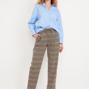 High-Waisted Billie Straight Plaid Ankle Trouser