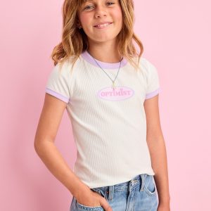 Fitted Short-Sleeve Ribbed Graphic Ringer T-Shirt for Girls