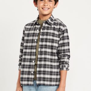 Long-Sleeve Textured Plaid Pocket Shirt for Boys