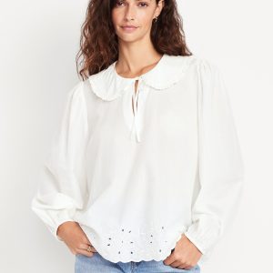 Ruffle-Collar Cutwork Top