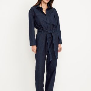 Long-Sleeve Denim Jumpsuit
