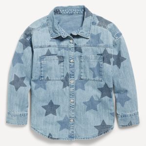 Printed Oversized Pocket Jean Top for Girls