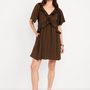 Satin Ruffle Mini Dress