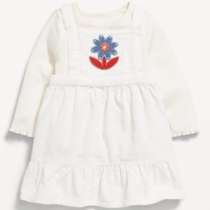 Long-Sleeve Ribbed T-Shirt and Corduroy Dress Set for Baby