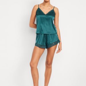 Lace-Trim Satin Pajama Short Set