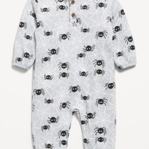 Printed Waffle-Knit Henley One-Piece for Baby