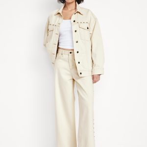 High-Waisted Baggy Wide-Leg Studded Jeans