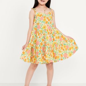 Printed Sleeveless Double-Weave Tiered Dress for Girls