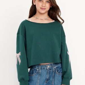 Boat-Neck Graphic Sweatshirt for Girls