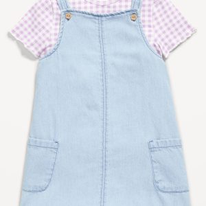 Printed Short-Sleeve T-Shirt and Jean Dress Set for Toddler Girls