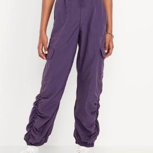 High-Waisted Side Ruched Cargo Parachute Joggers for Girls