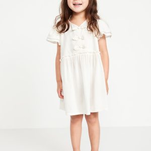 Printed Short-Sleeve Ruffled Bow Dress for Toddler Girls