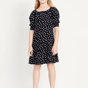 Short-Sleeve Crinkle Crepe Swing Dress for Girls