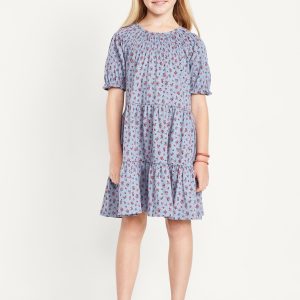 Printed Short-Sleeve Swing Dress for Girls