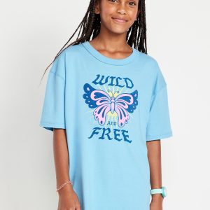 Oversized Short-Sleeve Graphic Raw-Edge T-Shirt for Girls