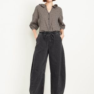 High-Waisted Pull-On Barrel Jeans