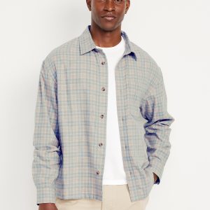 Loose Fit Cropped Plaid Flannel Shirt