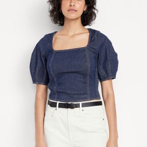 Square-Neck Denim Crop Top