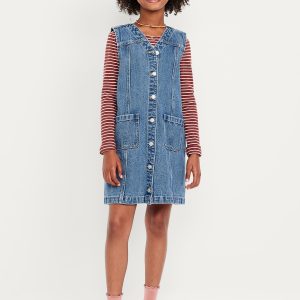 Sleeveless Pocket Jean Dress for Girls