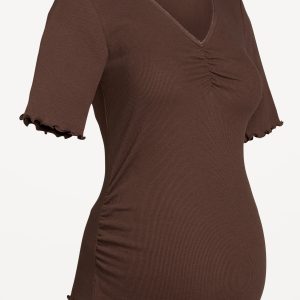 Maternity V-Neck Elbow-Sleeve Top