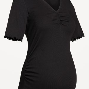 Maternity V-Neck Elbow-Sleeve Top