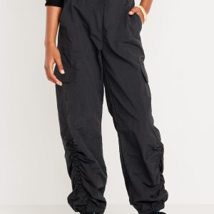 High-Waisted Side Ruched Cargo Parachute Joggers for Girls