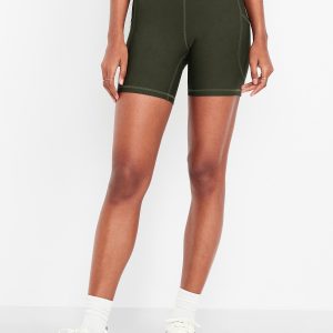 High-Waisted PowerSoft Pocket Biker Shorts -- 6-inch inseam