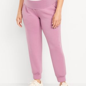 Maternity Bounce Fleece Rollover-Waist Jogger Sweatpants