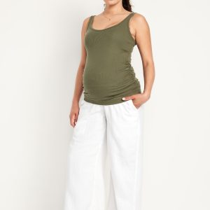 Maternity Rollover Waist Crinkle Gauze Wide-Leg Pants