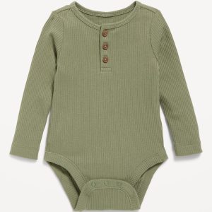 Long-Sleeve Ribbed Henley Bodysuit for Baby