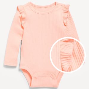 Long-Sleeve Ribbed Ruffle-Trim Bodysuit for Baby