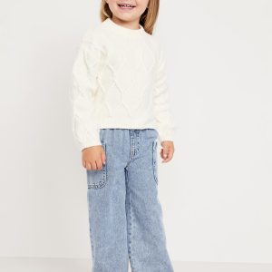Pull-On Baggy Wide-Leg Cargo Jeans for Toddler Girls