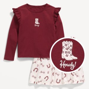 Long-Sleeve Ruffle T-Shirt and Skirt Set for Toddler Girls