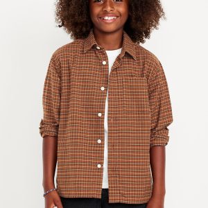 Long-Sleeve Textured Plaid Pocket Shirt for Boys
