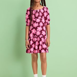Short-Sleeve Crinkle Crepe Swing Dress for Girls