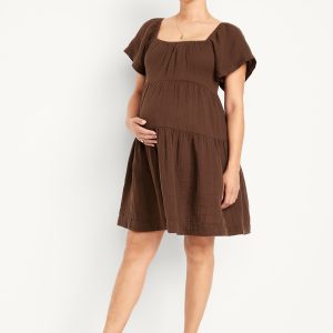 Maternity Square-Neck Crinkle Gauze Mini Dress