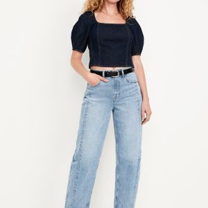 High-Waisted Barrel Ankle Jeans