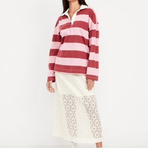 High-Waisted Lace Midi Skirt