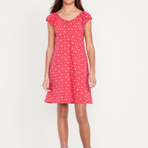 Printed Short-Sleeve Henley Dress for Girls